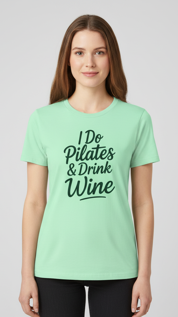 "I Do Pilates & Drink Wine" Elegant Script T-shirt