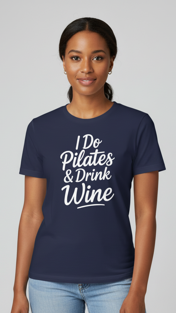"I Do Pilates & Drink Wine" Elegant Script T-shirt