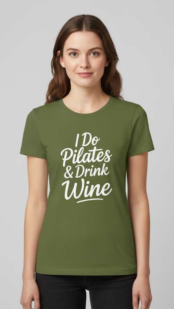 "I Do Pilates & Drink Wine" Elegant Script T-shirt
