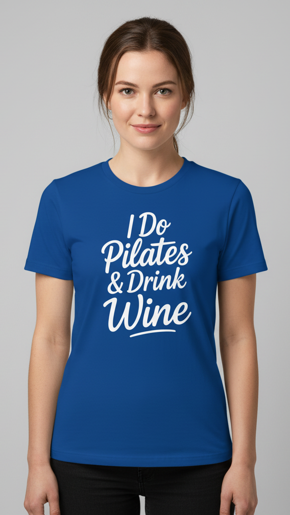 "I Do Pilates & Drink Wine" Elegant Script T-shirt