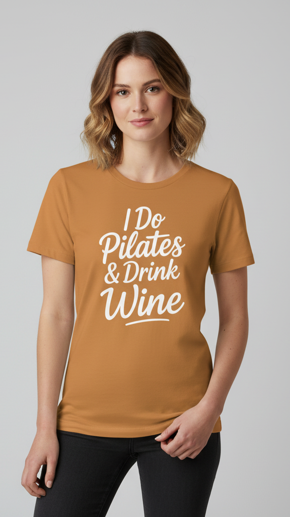 "I Do Pilates & Drink Wine" Elegant Script T-shirt
