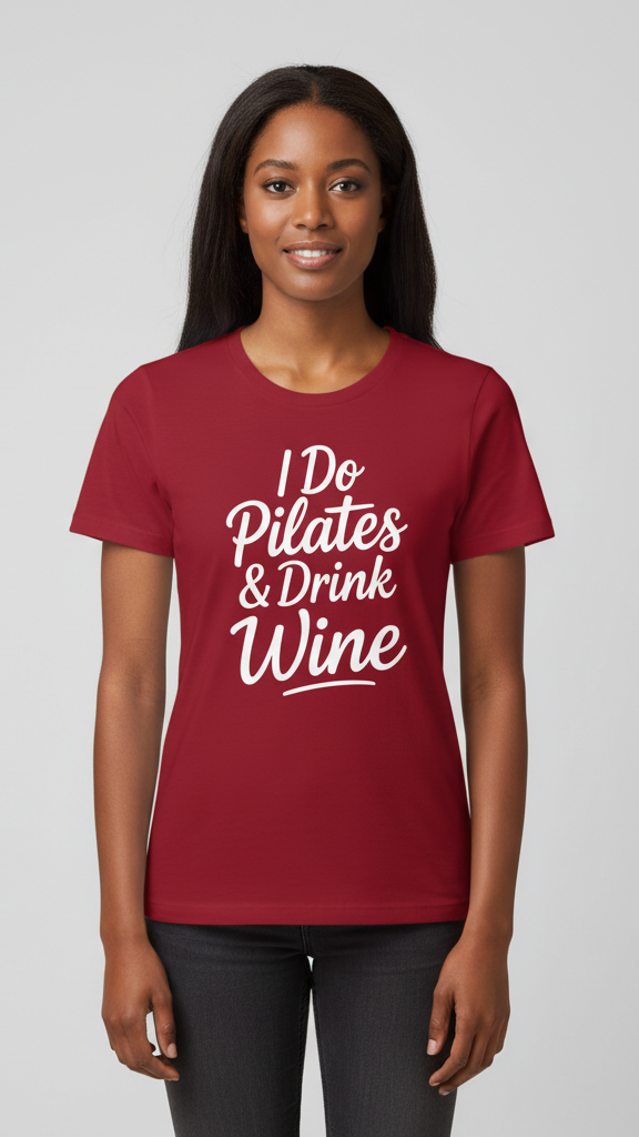 "I Do Pilates & Drink Wine" Elegant Script T-shirt