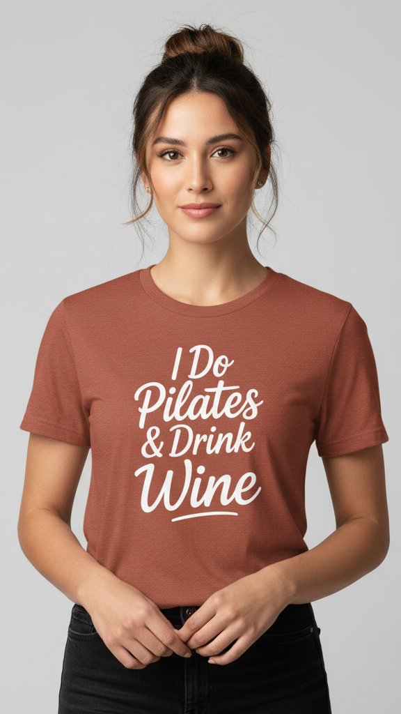 "I Do Pilates & Drink Wine" Elegant Script T-shirt