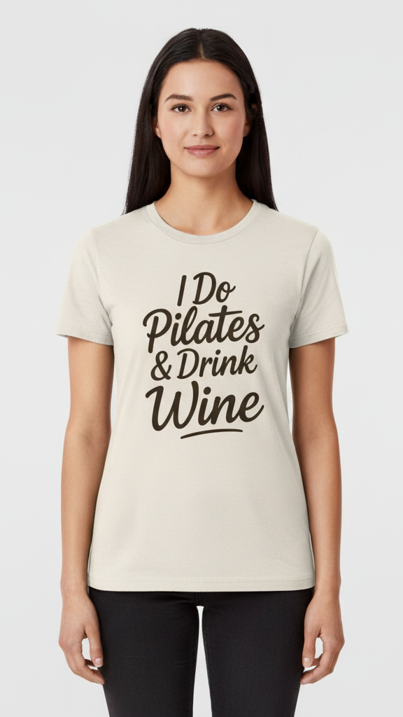 "I Do Pilates & Drink Wine" Elegant Script T-shirt
