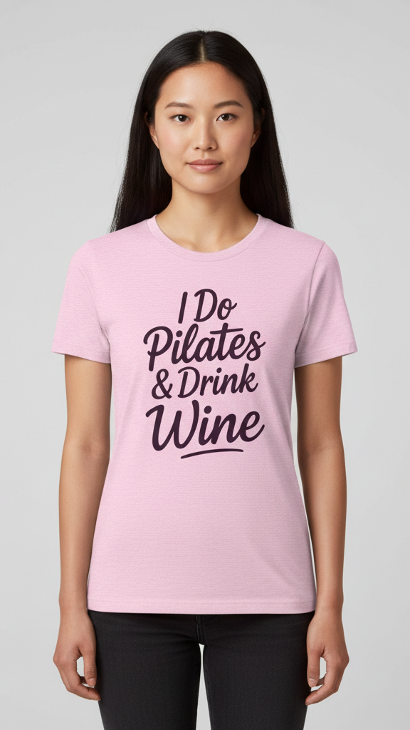 "I Do Pilates & Drink Wine" Elegant Script T-shirt
