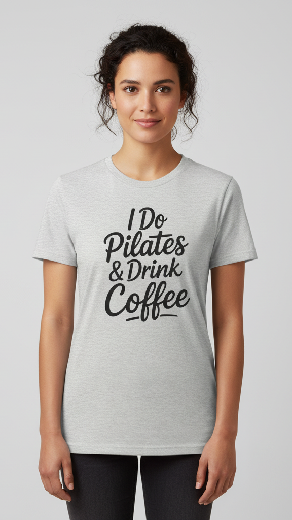 "I Do Pilates & Drink Coffee" Flowing Script T-shirt