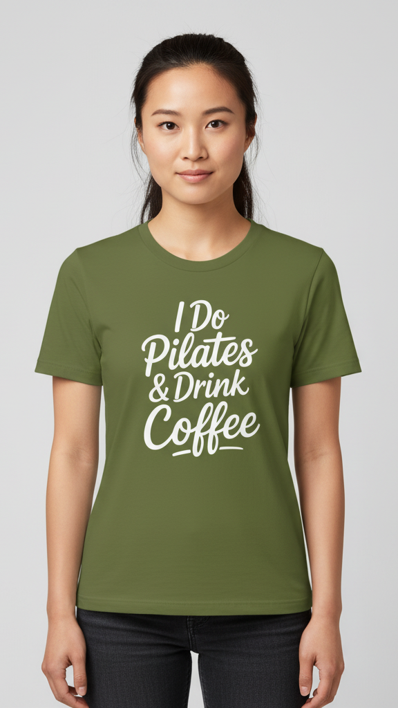 "I Do Pilates & Drink Coffee" Flowing Script T-shirt