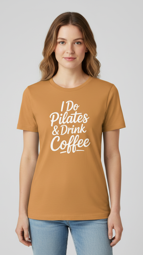 "I Do Pilates & Drink Coffee" Flowing Script T-shirt