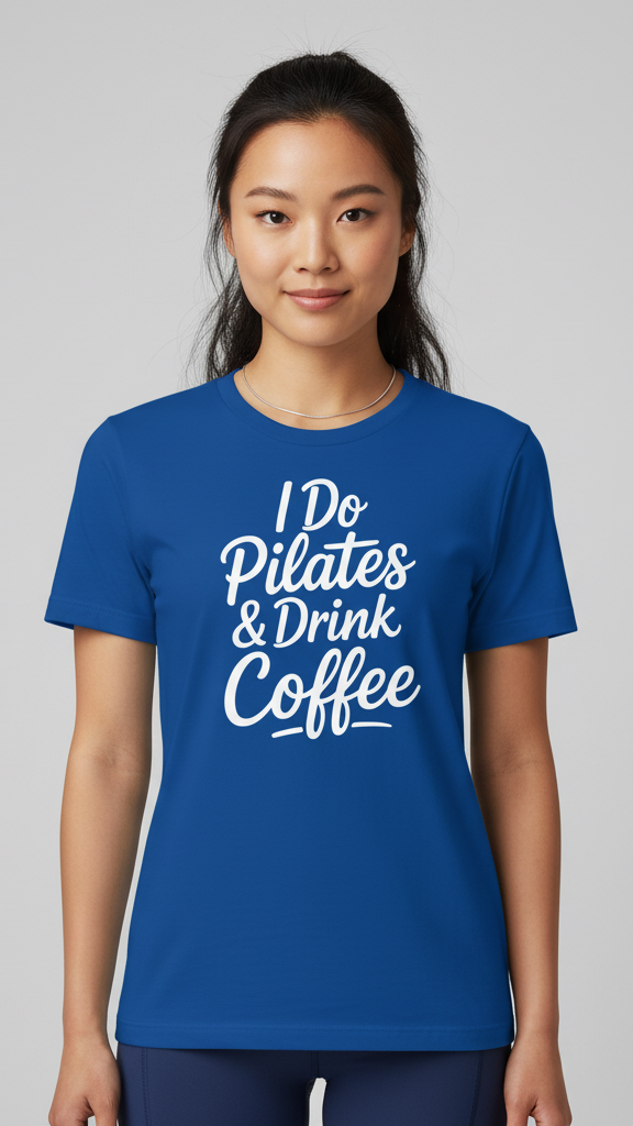 "I Do Pilates & Drink Coffee" Flowing Script T-shirt