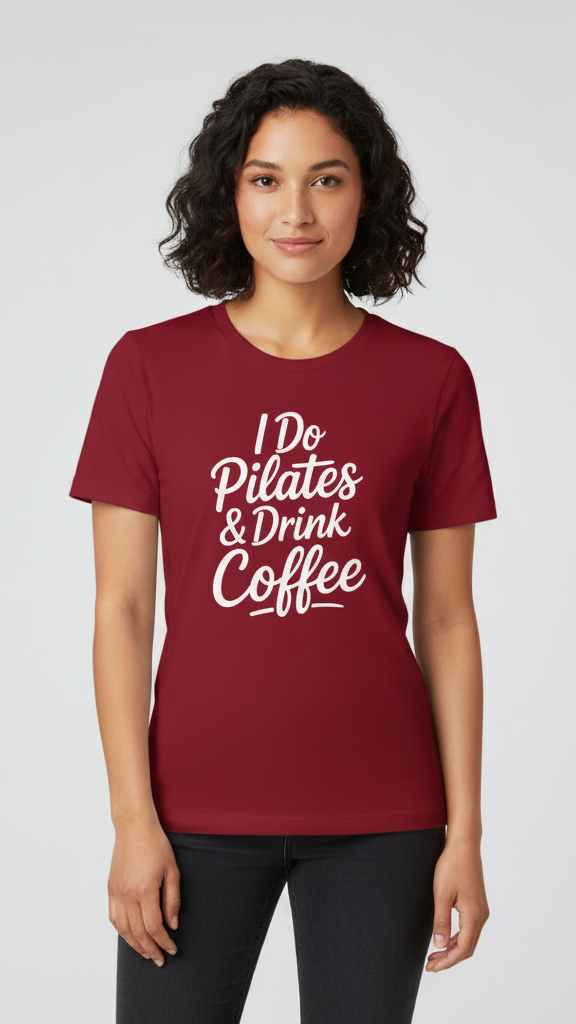 "I Do Pilates & Drink Coffee" Flowing Script T-shirt