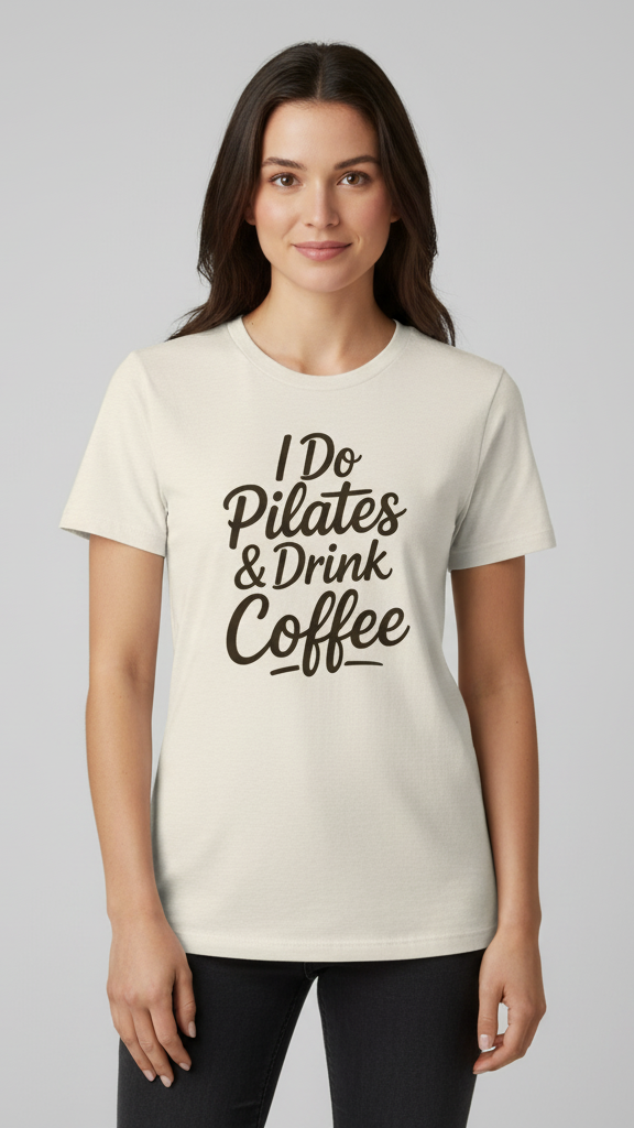 "I Do Pilates & Drink Coffee" Flowing Script T-shirt