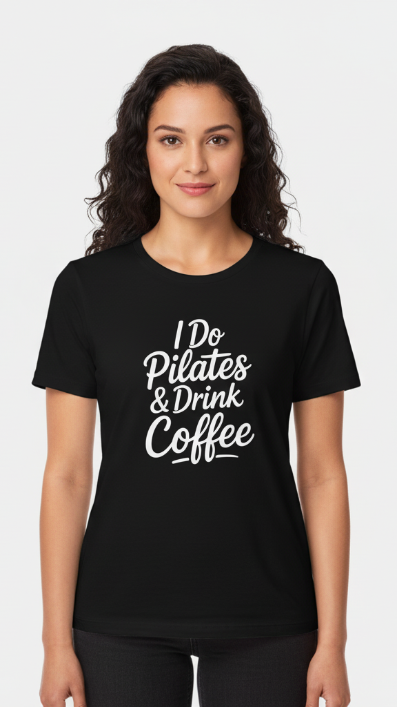 "I Do Pilates & Drink Coffee" Flowing Script T-shirt