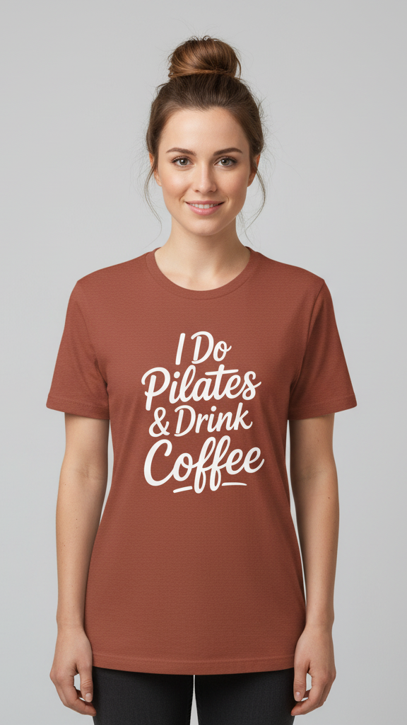 "I Do Pilates & Drink Coffee" Flowing Script T-shirt