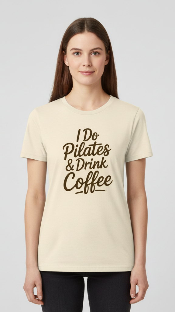 "I Do Pilates & Drink Coffee" Flowing Script T-shirt