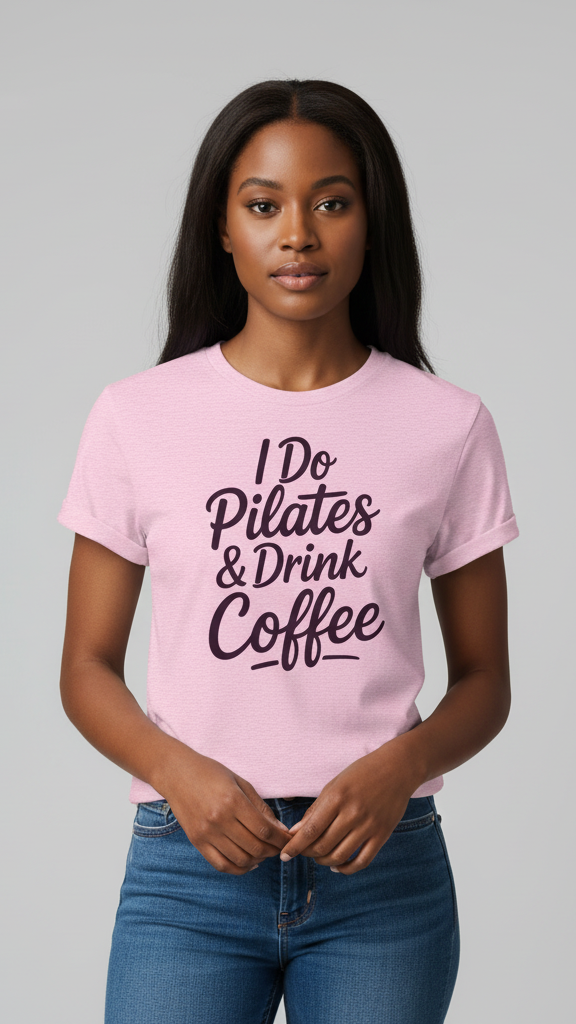 "I Do Pilates & Drink Coffee" Flowing Script T-shirt
