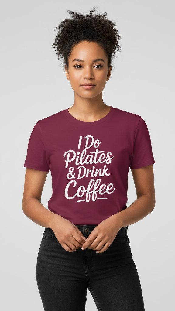 "I Do Pilates & Drink Coffee" Flowing Script T-shirt