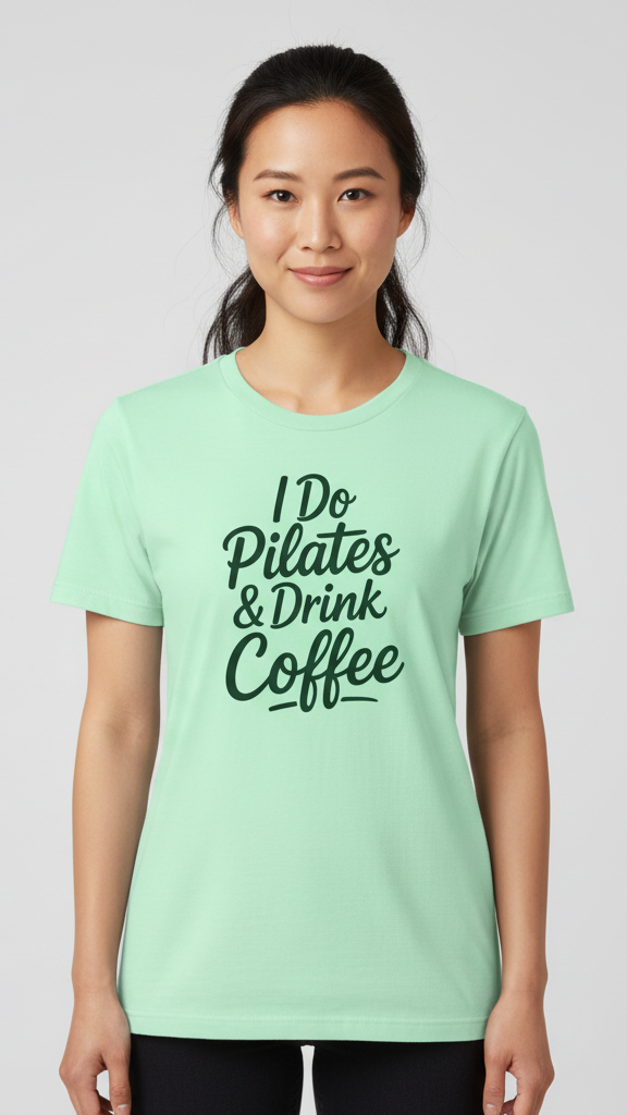 "I Do Pilates & Drink Coffee" Flowing Script T-shirt