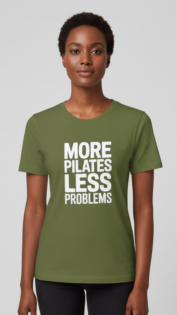 "More Pilates Less Problems" Clean Block T-shirt
