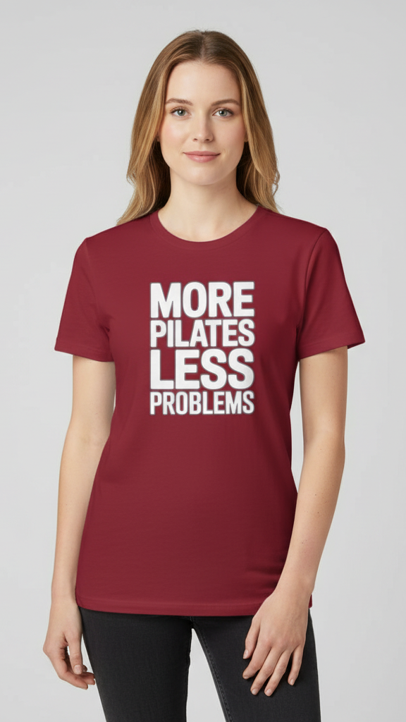 "More Pilates Less Problems" Clean Block T-shirt