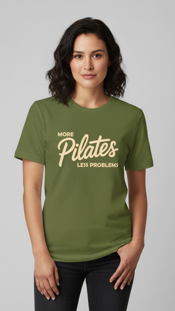 "More Pilates Less Problems" Retro Script & Block T-shirt