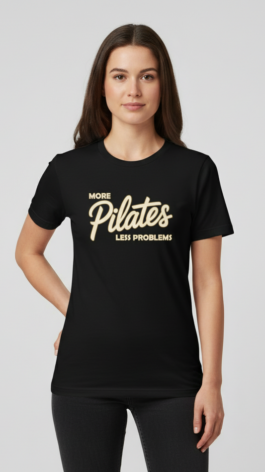 "More Pilates Less Problems" Retro Script & Block T-shirt