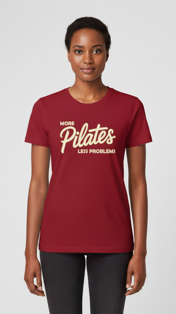 "More Pilates Less Problems" Retro Script & Block T-shirt