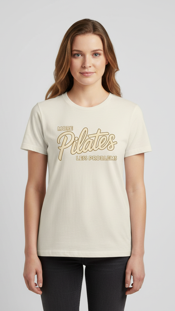 "More Pilates Less Problems" Retro Script & Block T-shirt