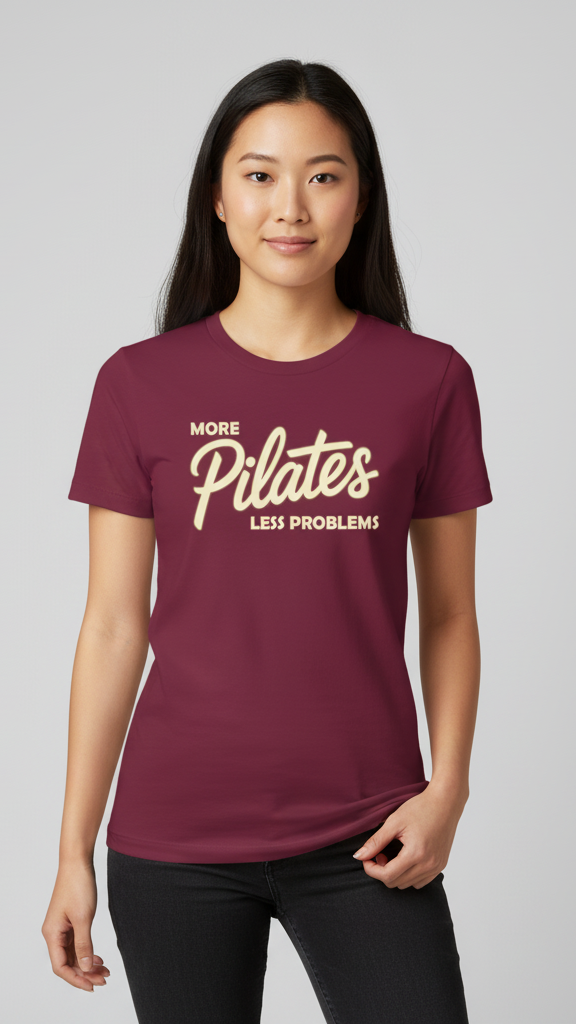"More Pilates Less Problems" Retro Script & Block T-shirt