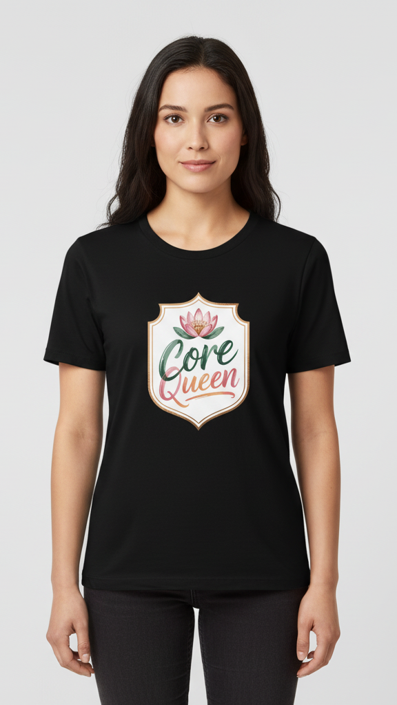 "Core Queen" Floral Emblem T-shirt