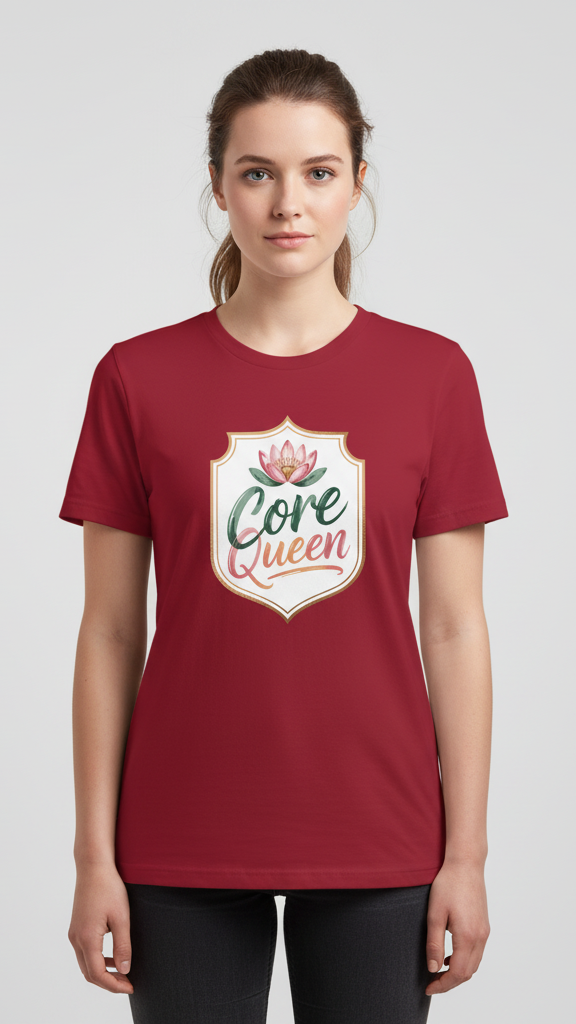 "Core Queen" Floral Emblem T-shirt