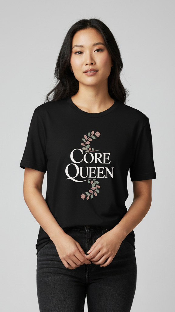 "Core Queen" Elegant Floral Scroll T-shirt