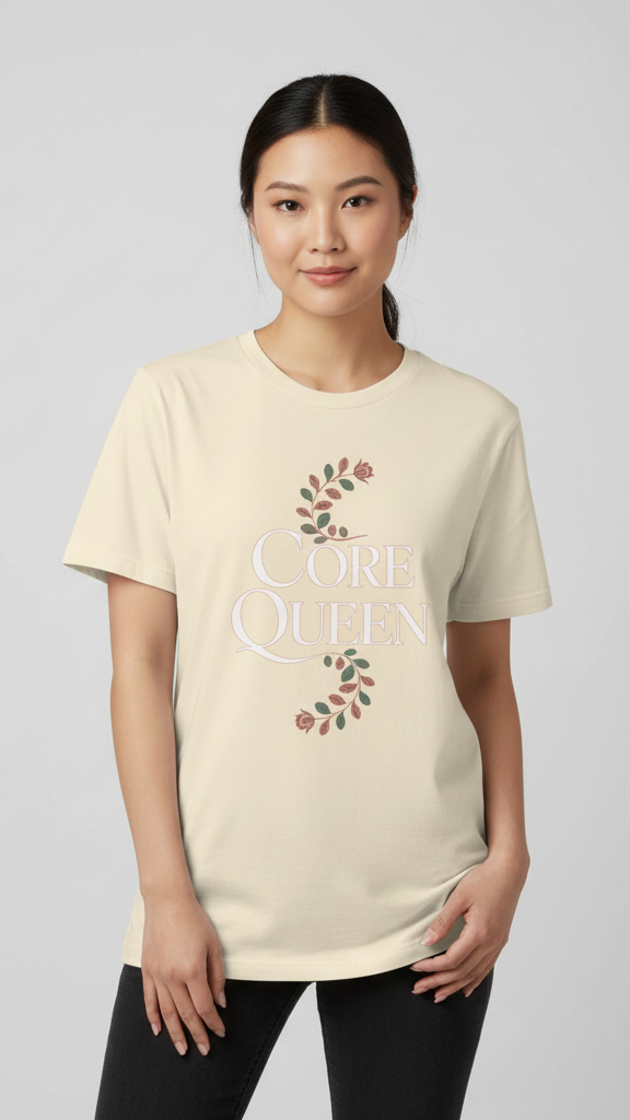 "Core Queen" Elegant Floral Scroll T-shirt