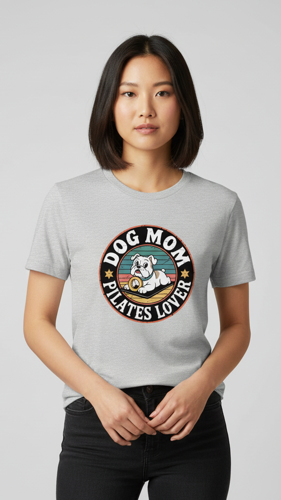 "Dog Mom Pilates Lover" Retro Emblem T-shirt