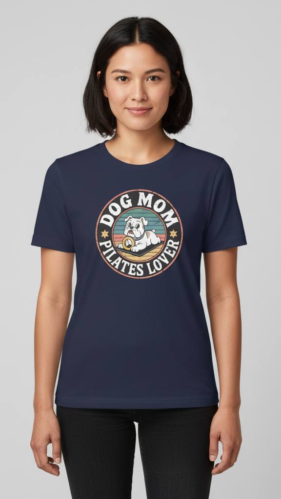 "Dog Mom Pilates Lover" Retro Emblem T-shirt