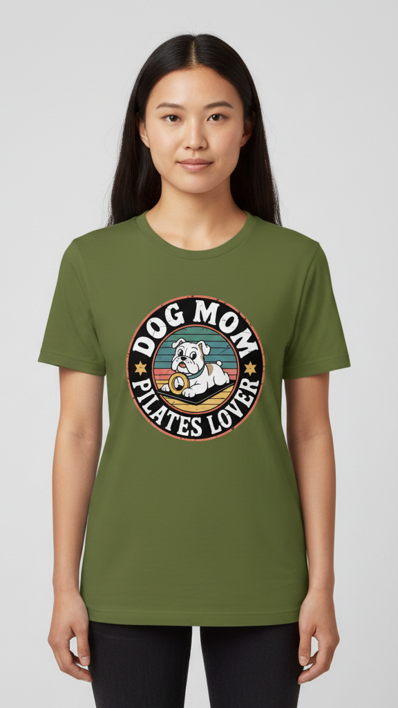 "Dog Mom Pilates Lover" Retro Emblem T-shirt