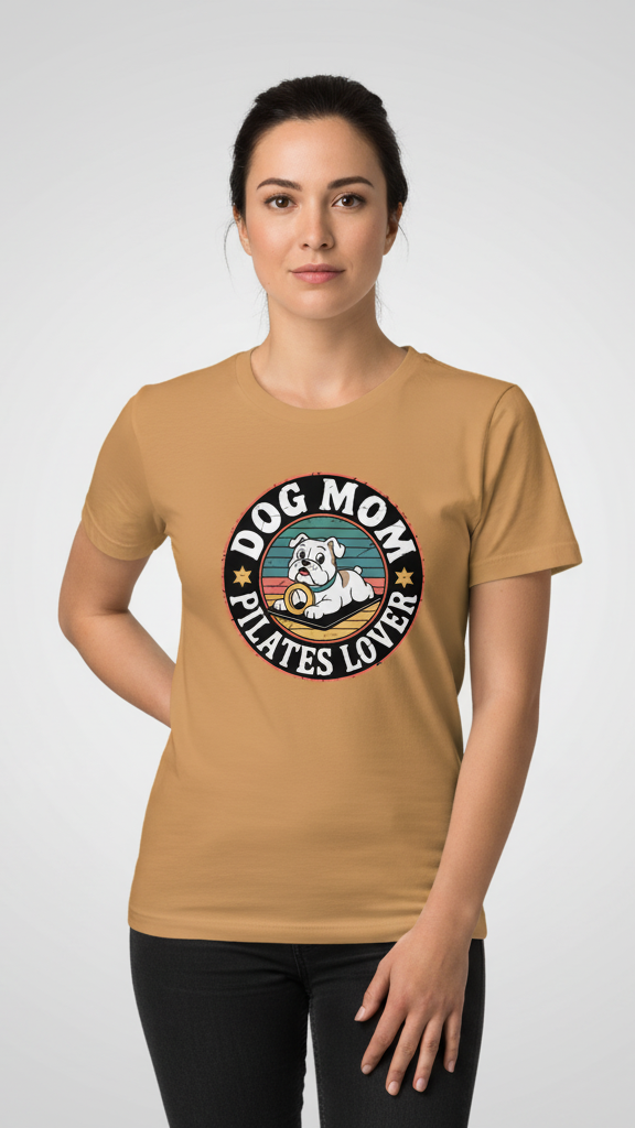 "Dog Mom Pilates Lover" Retro Emblem T-shirt