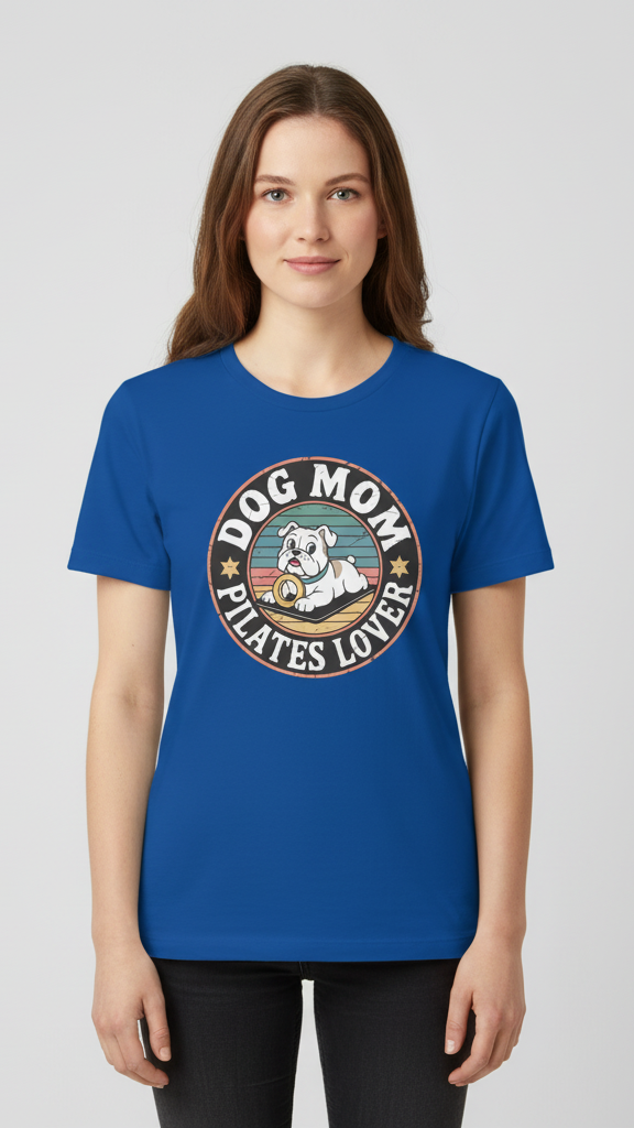 "Dog Mom Pilates Lover" Retro Emblem T-shirt