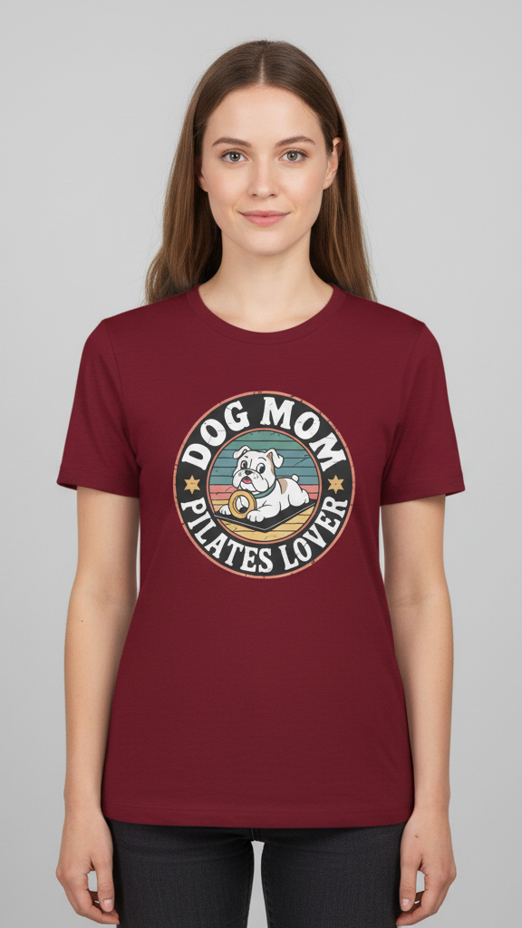 "Dog Mom Pilates Lover" Retro Emblem T-shirt