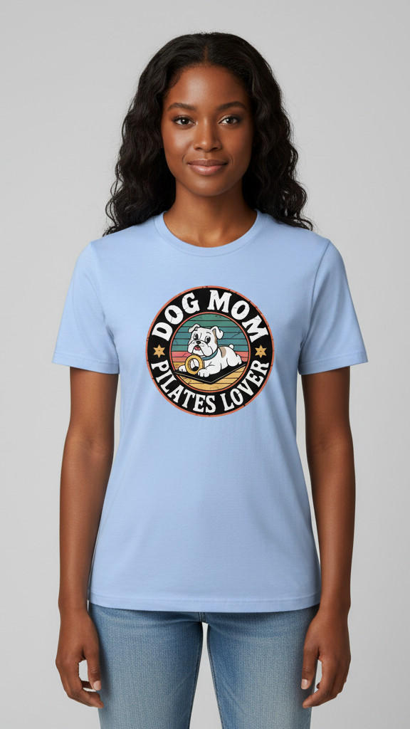 "Dog Mom Pilates Lover" Retro Emblem T-shirt