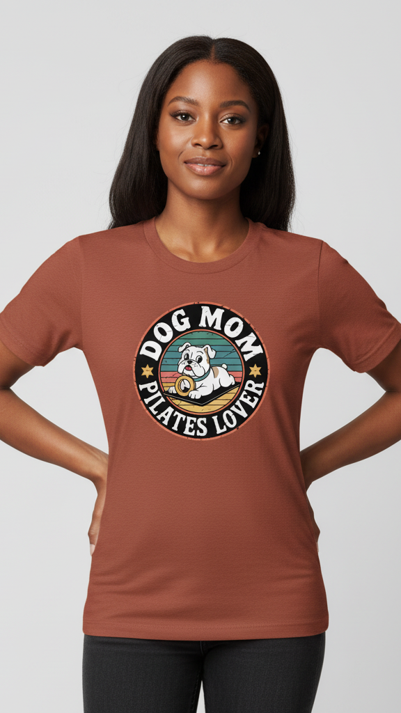 "Dog Mom Pilates Lover" Retro Emblem T-shirt