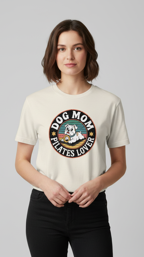 "Dog Mom Pilates Lover" Retro Emblem T-shirt