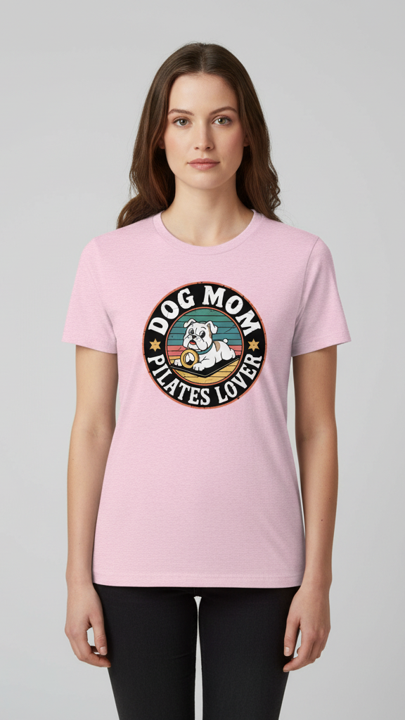 "Dog Mom Pilates Lover" Retro Emblem T-shirt