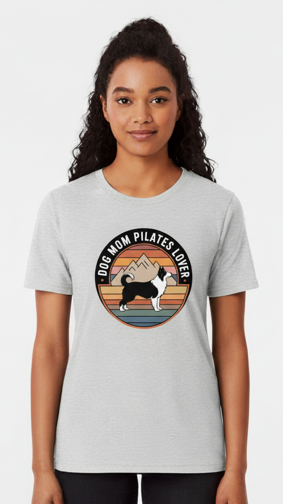 "Dog Mom Pilates Lover" Retro Mountain Dog T-shirt