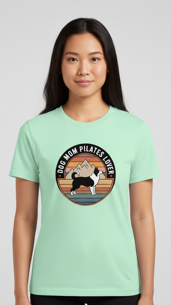 "Dog Mom Pilates Lover" Retro Mountain Dog T-shirt