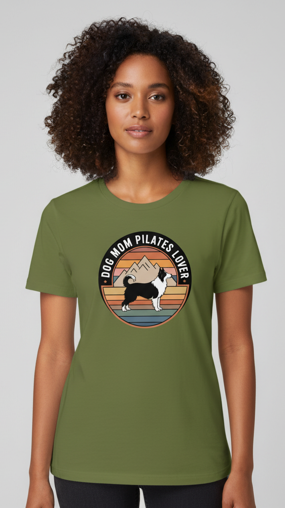 "Dog Mom Pilates Lover" Retro Mountain Dog T-shirt