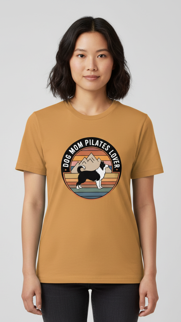 "Dog Mom Pilates Lover" Retro Mountain Dog T-shirt