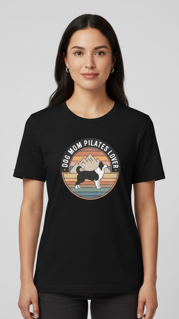 "Dog Mom Pilates Lover" Retro Mountain Dog T-shirt