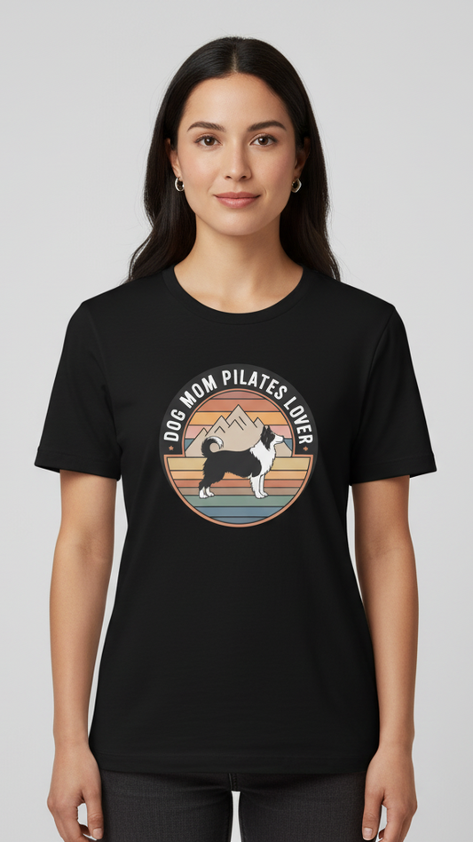 "Dog Mom Pilates Lover" Retro Mountain Dog T-shirt