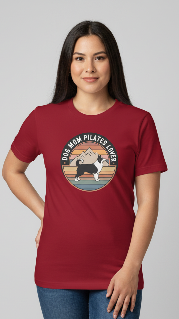 "Dog Mom Pilates Lover" Retro Mountain Dog T-shirt