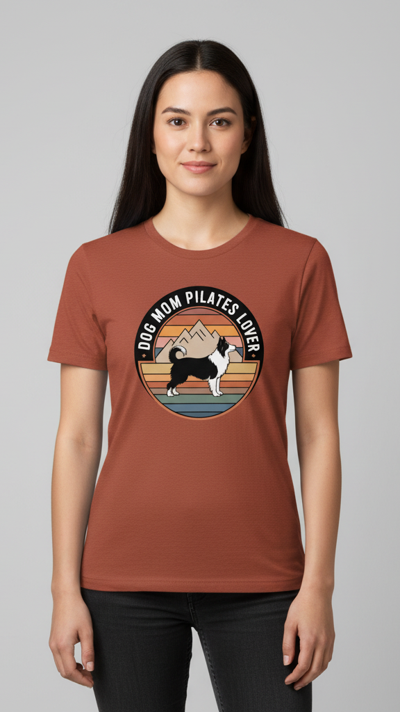 "Dog Mom Pilates Lover" Retro Mountain Dog T-shirt